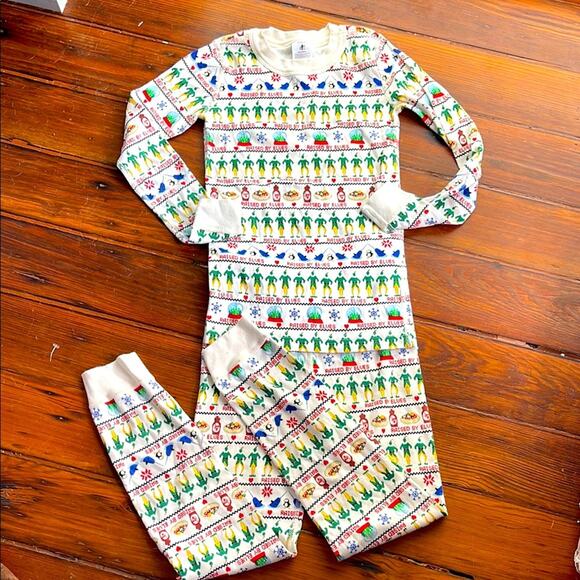 Hanna Andersson Elf Raised By Elves Printed Christmas pajama set sz 8 - Picture 1 of 7